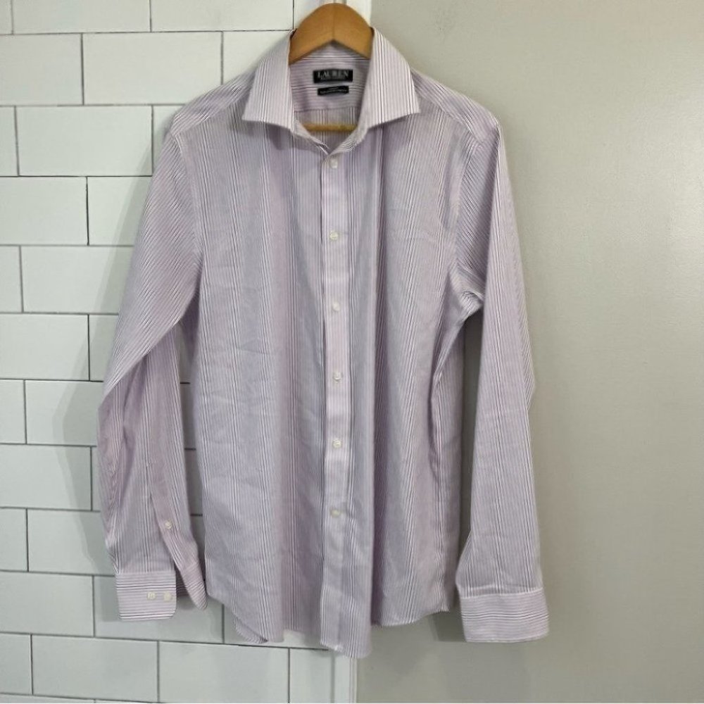 Lauren Ralph Lauren Pink and Blue Striped Slim Fit Button Down